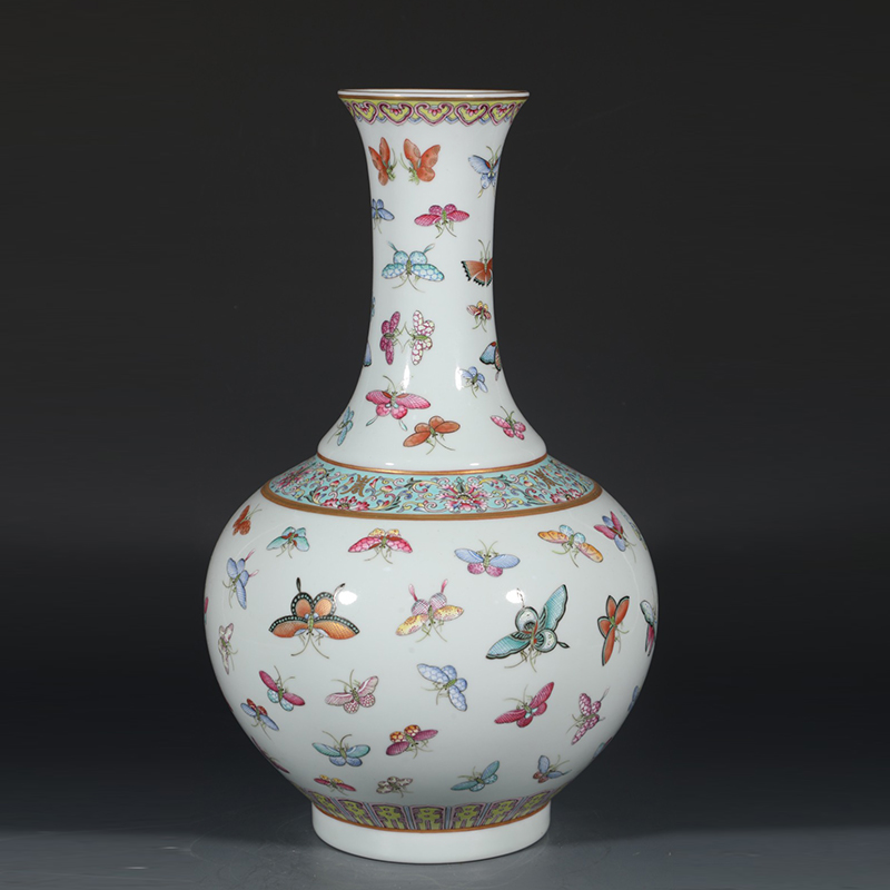 清光绪粉彩百蝶描金赏瓶古玩明清老瓷器旧货老货收藏古董老物件