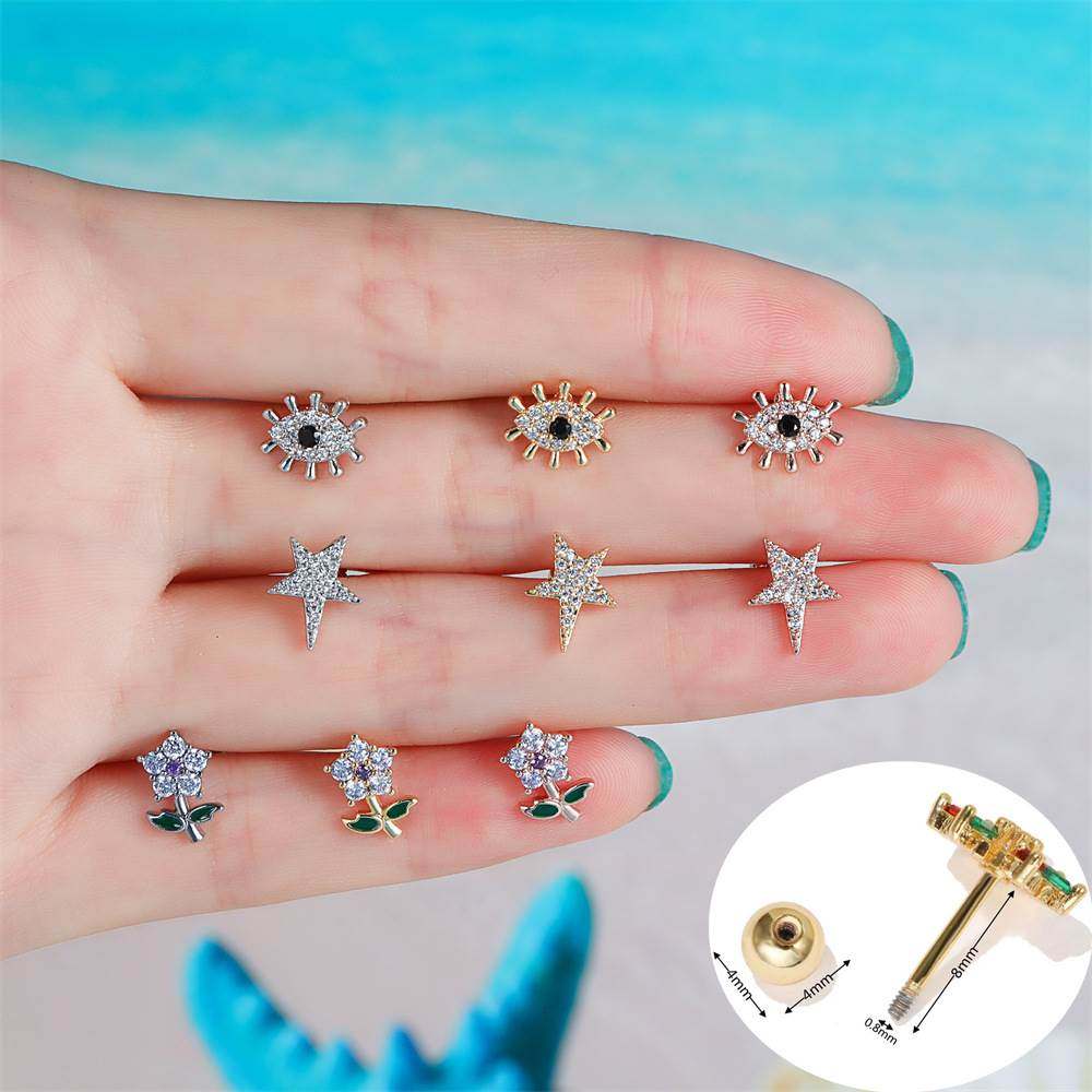 SOHOT 1 Piece Multicolor Eye Star Flowers Zircon Copper Pier