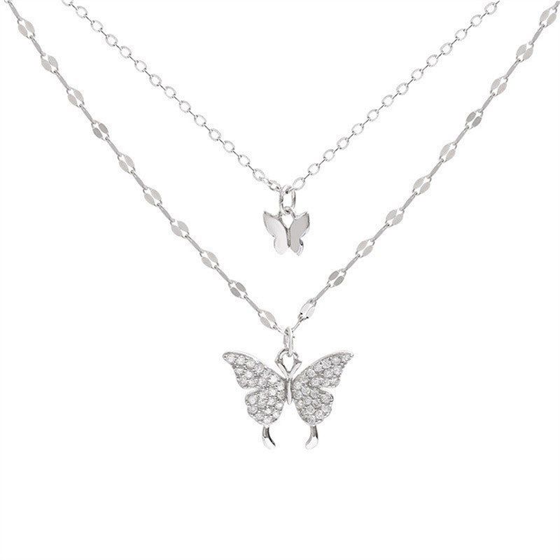New Shiny Butterfly Necklace Ladies Exquisite Double Layer C