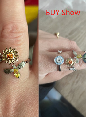 Anti Stress Anxiety Ring For Women Satinless Steel Sunflower