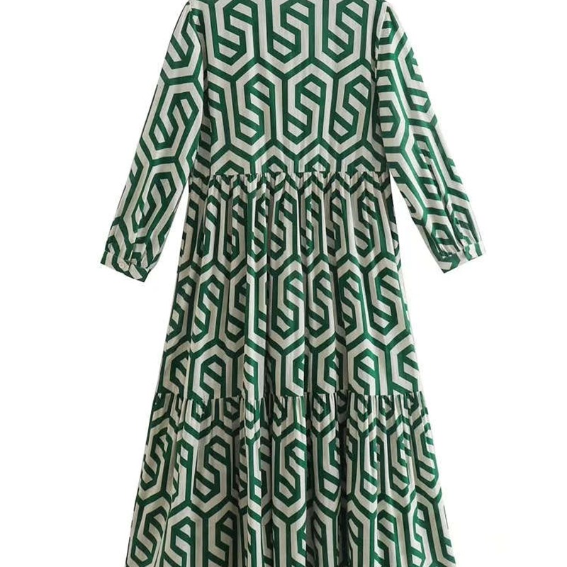 ZEVITY New Women Vintage Geometric Print Pleats Casual Slim