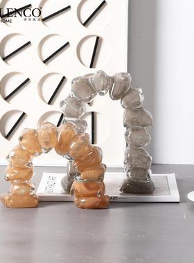 创意现代简约抽象块状拱门玻璃摆件别墅客厅酒柜高级感装饰工艺品