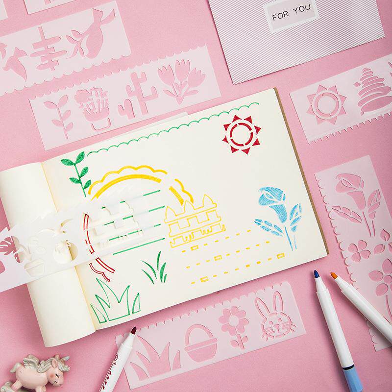 细长条2代绘画模板8款8张一套套装手抄报画画PET模板18.5X5.5cm