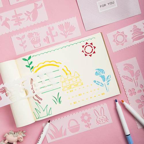 细长条2代绘画模板8款8张一套套装手抄报画画PET模板18.5X5.5cm