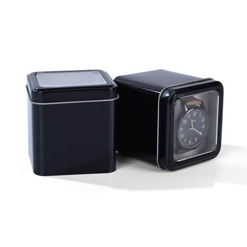 马口铁铁盒 方形黑色手表铁盒密封首饰金属方盒手表罐手表包装盒