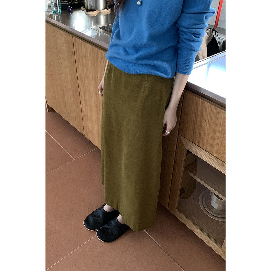 HelloooEat 法式复古纯色灯芯绒半身裙女通勤显瘦纯棉直筒中长裙