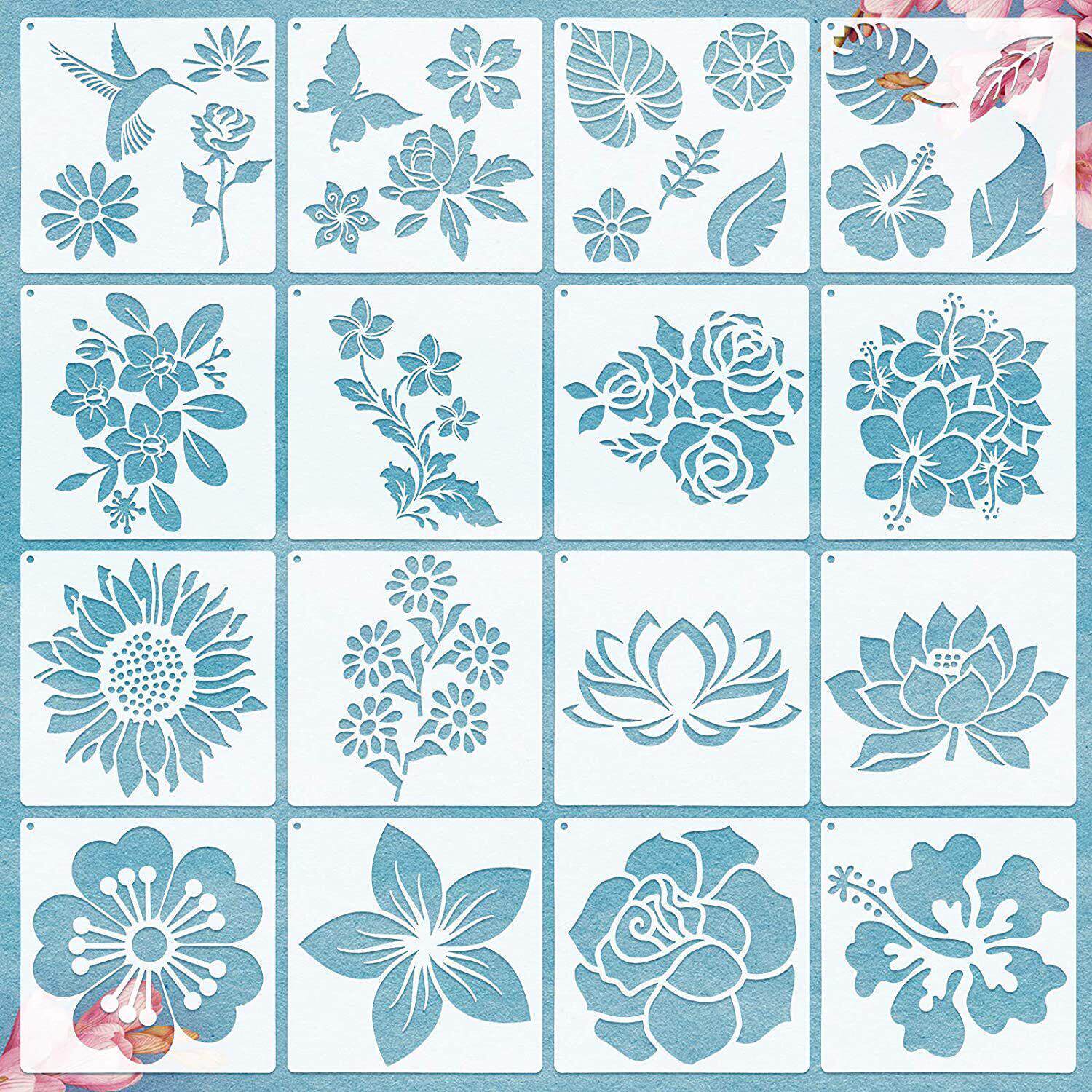 小批量亚马逊热销DIY花朵植物套装镂空绘画模板手工涂鸦