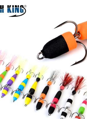 FISHKING浮水路亚鲈鱼虫饵三锚钩假饵泡沫饵发泡材料鳜鱼狗鱼跨境