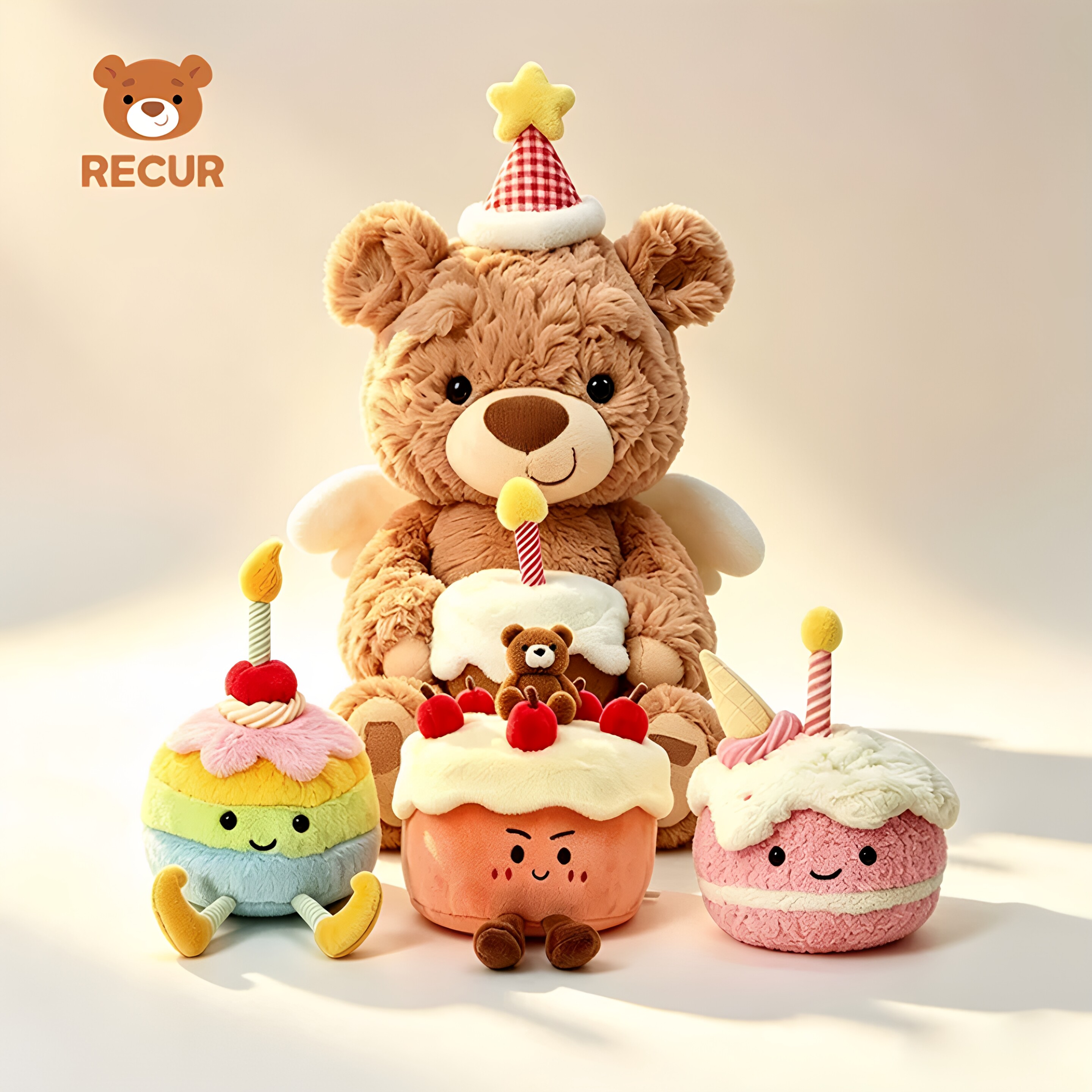 Recur彩虹生日蛋糕毛绒玩偶
