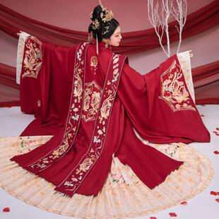 原创 花嫁明制合领汉服立领衫对襟齐腰霞帔重工刺绣婚嫁服春秋款