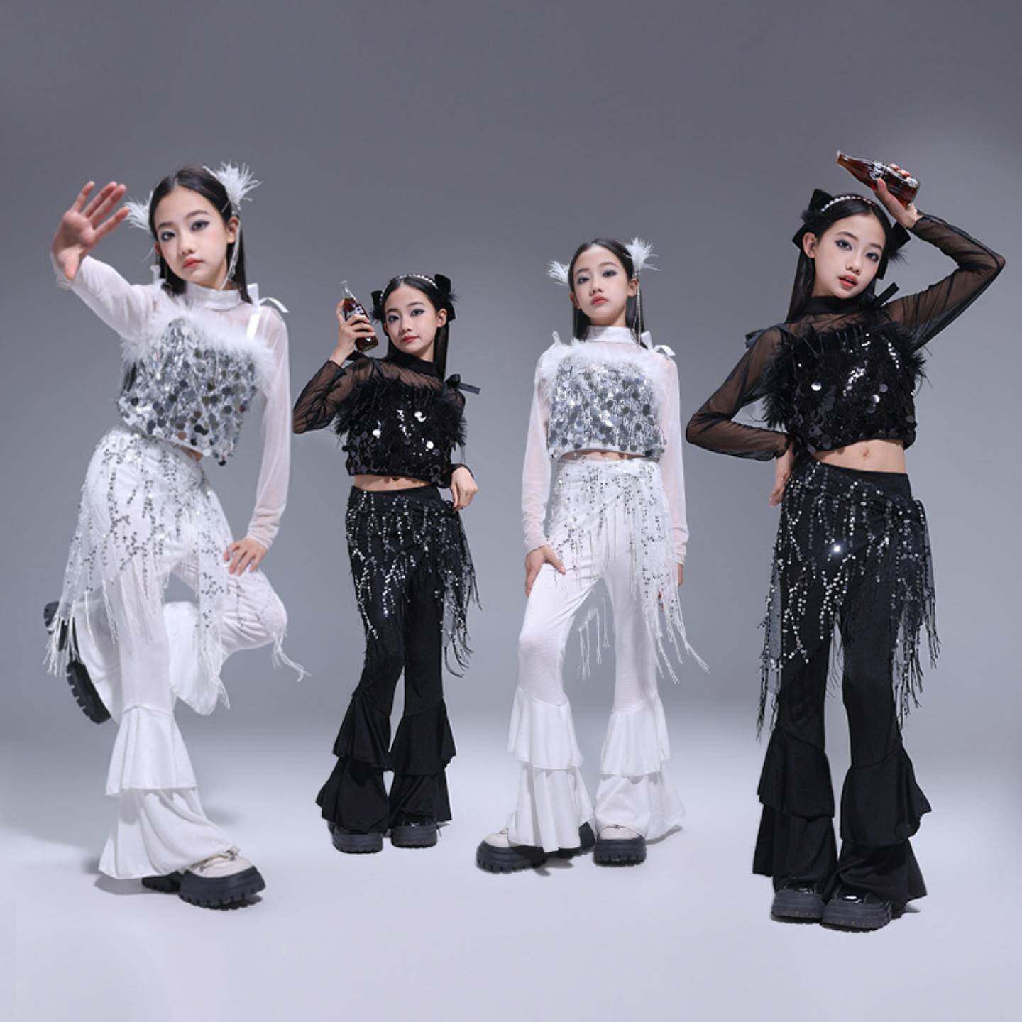 爵士舞服装女童套装韩版露脐上衣