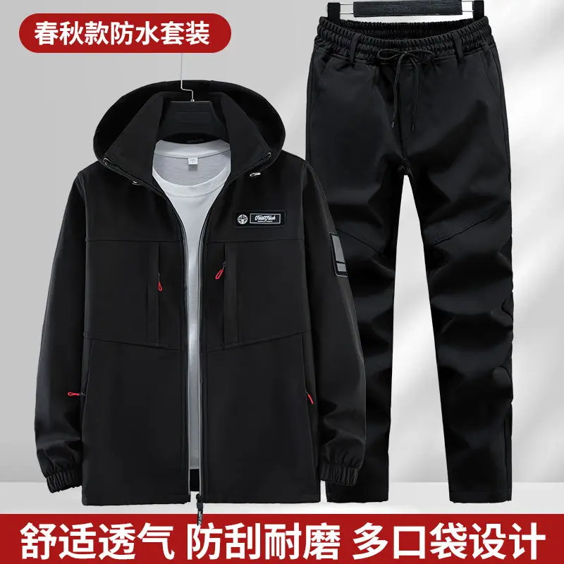 春秋户外运动套装 风衣防水冲锋衣男士多兜款式透气夹克外套带帽