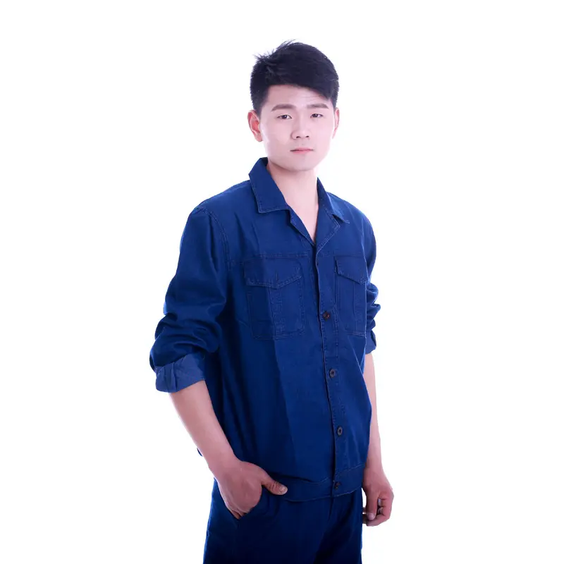 劳保工装夏季牛仔工作服套装男