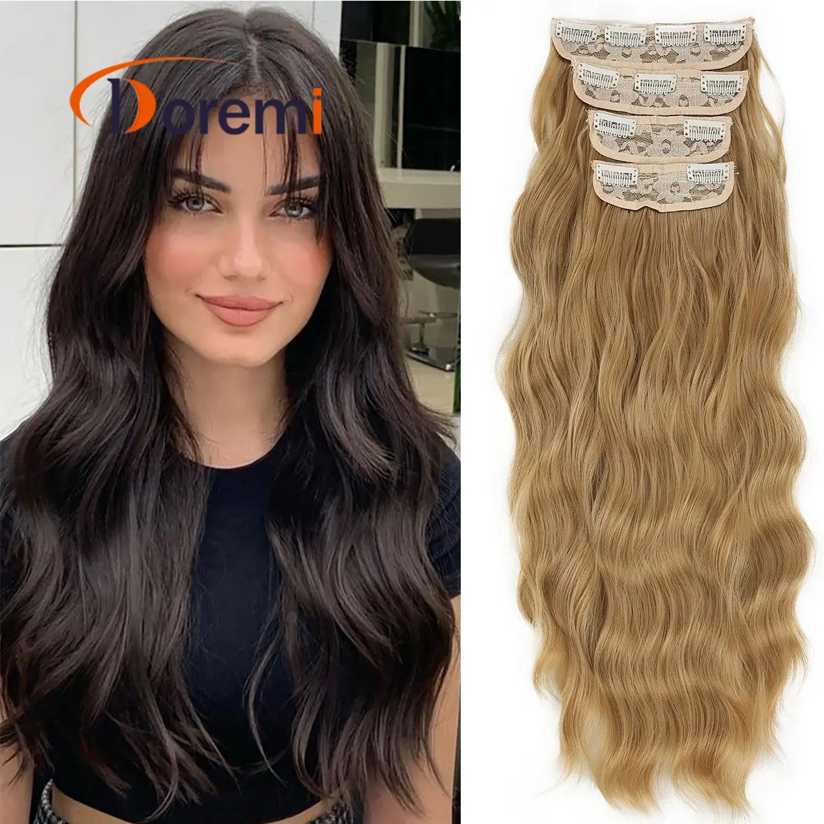 外贸假发片水波纹卷发接发片