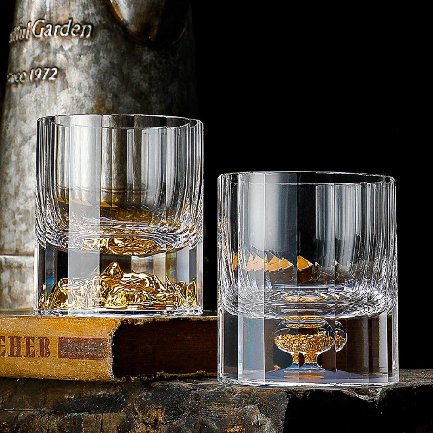 水晶玻璃杯竖纹水杯日式透明清酒杯子家用威士忌洋酒杯茶杯节日礼