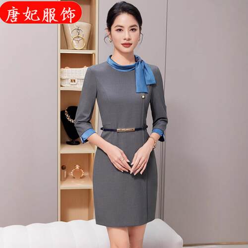职业连衣裙女秋季前台接待工作装