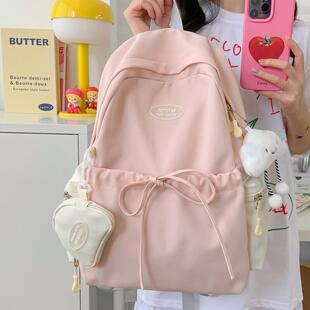 初中生书包女韩版百搭纯色大学生双肩包轻便大容量高中生旅行背包