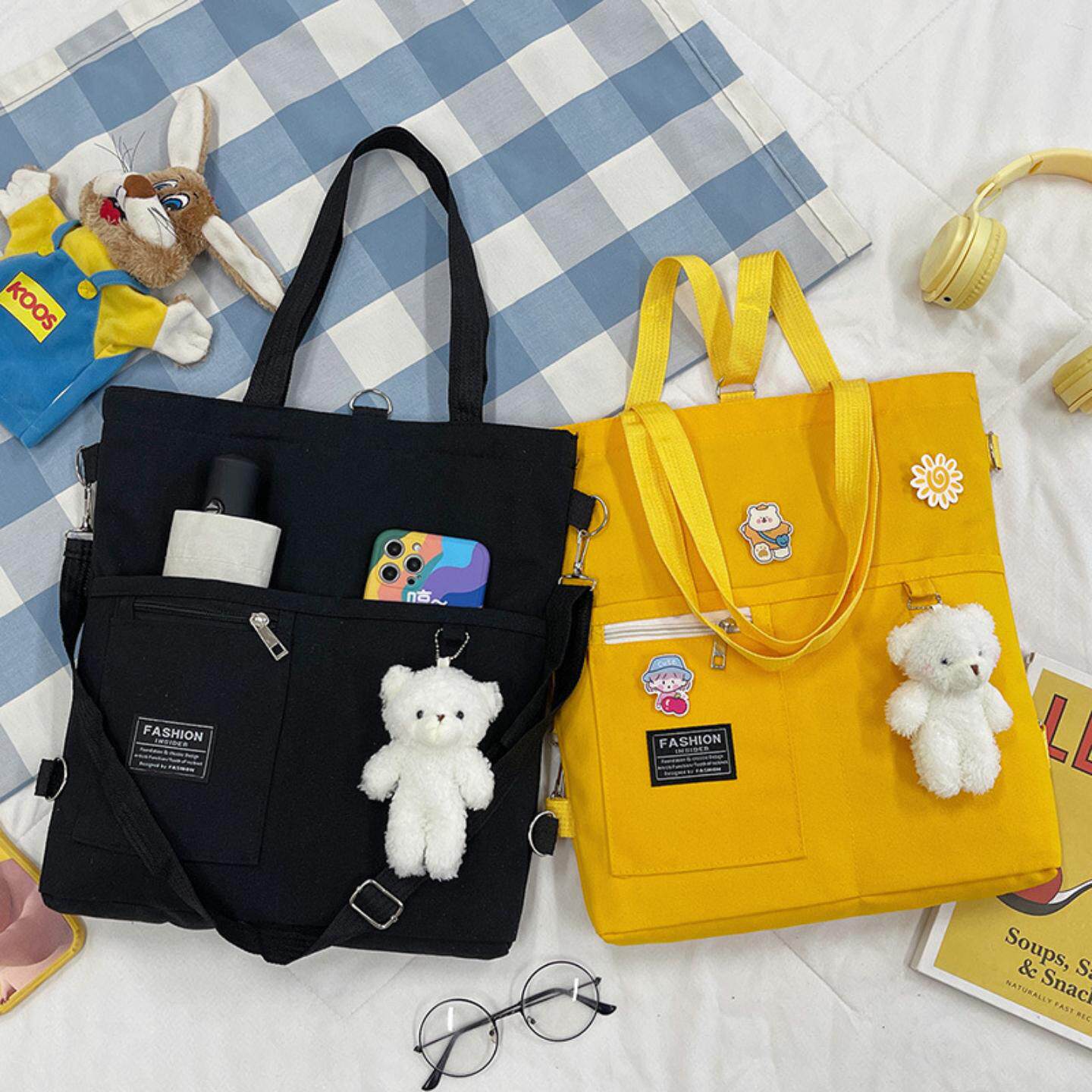 帆布包女新款斜跨学生大容量韩版文艺ins双肩简约百搭单肩手提袋