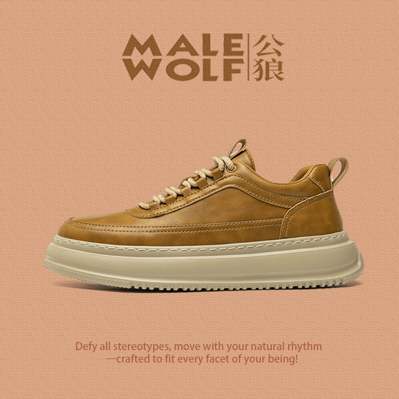 公狼轻奢男鞋春秋季新款休闲皮鞋高级感休闲风英伦风厚底增高板鞋