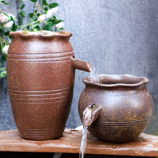 全套鱼池生态陶瓷摆饰陶罐古法鱼缸循环水养鱼流水瀑布过滤器造景