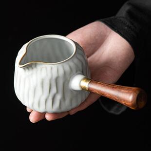 陶瓷侧把锤纹防烫公道杯匀杯家用轻奢大号分茶器茶海功夫茶具配件