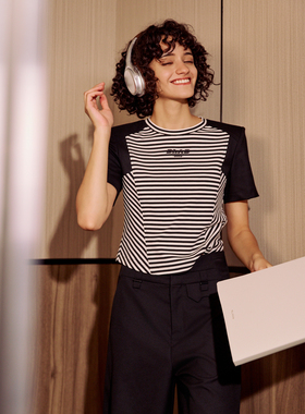 【商场同款】DI.AD 25年春条纹休闲上衣拼接撞色T恤女DA521214T2