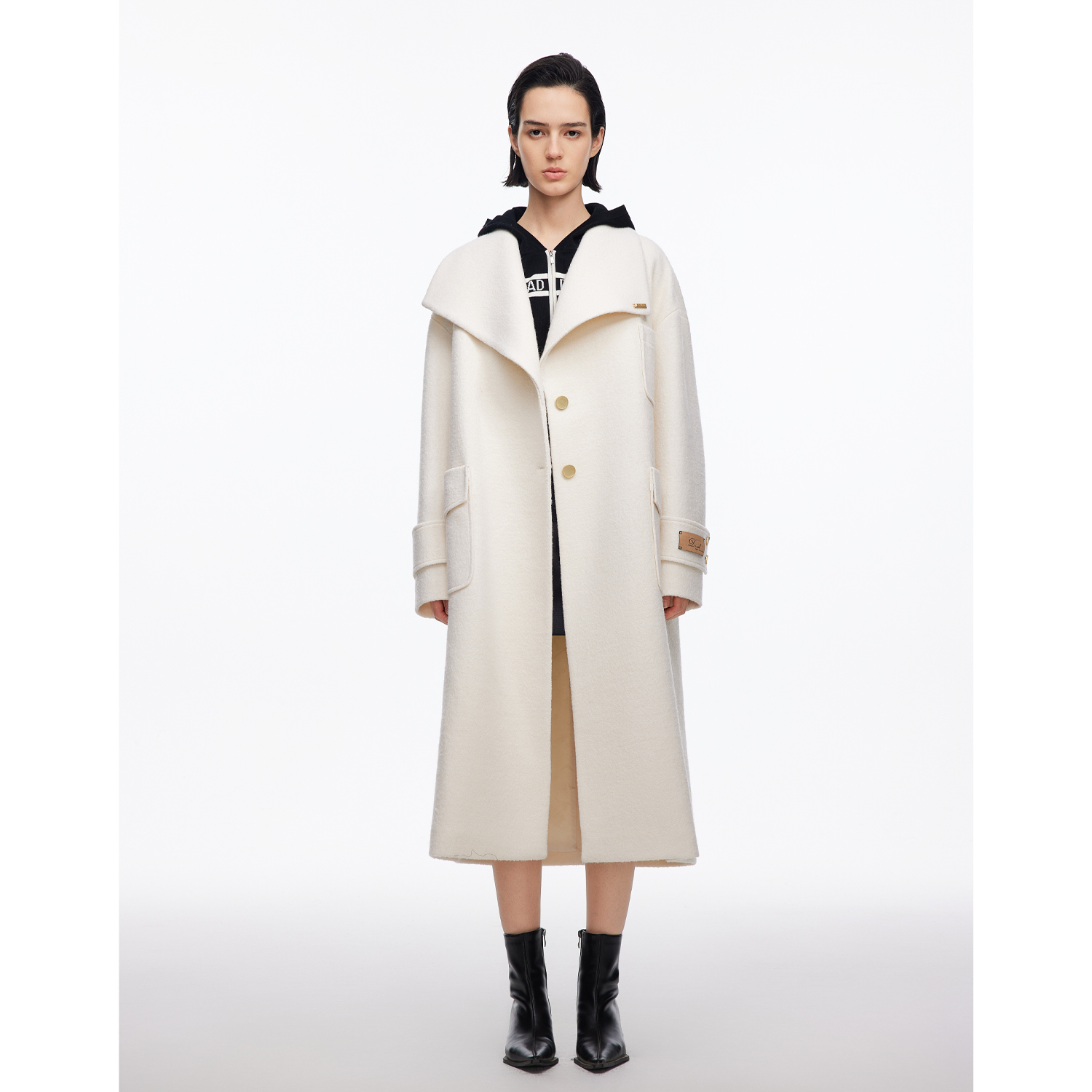 DI.AD后背刺绣羊毛混纺呢大衣