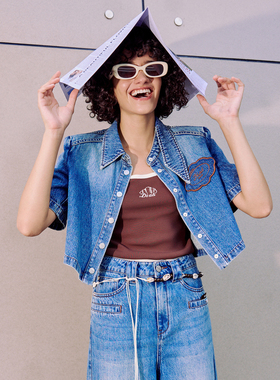 DI.AD 2025年春季新款设计师小众短款复古水洗牛仔衬衫DA521290C2