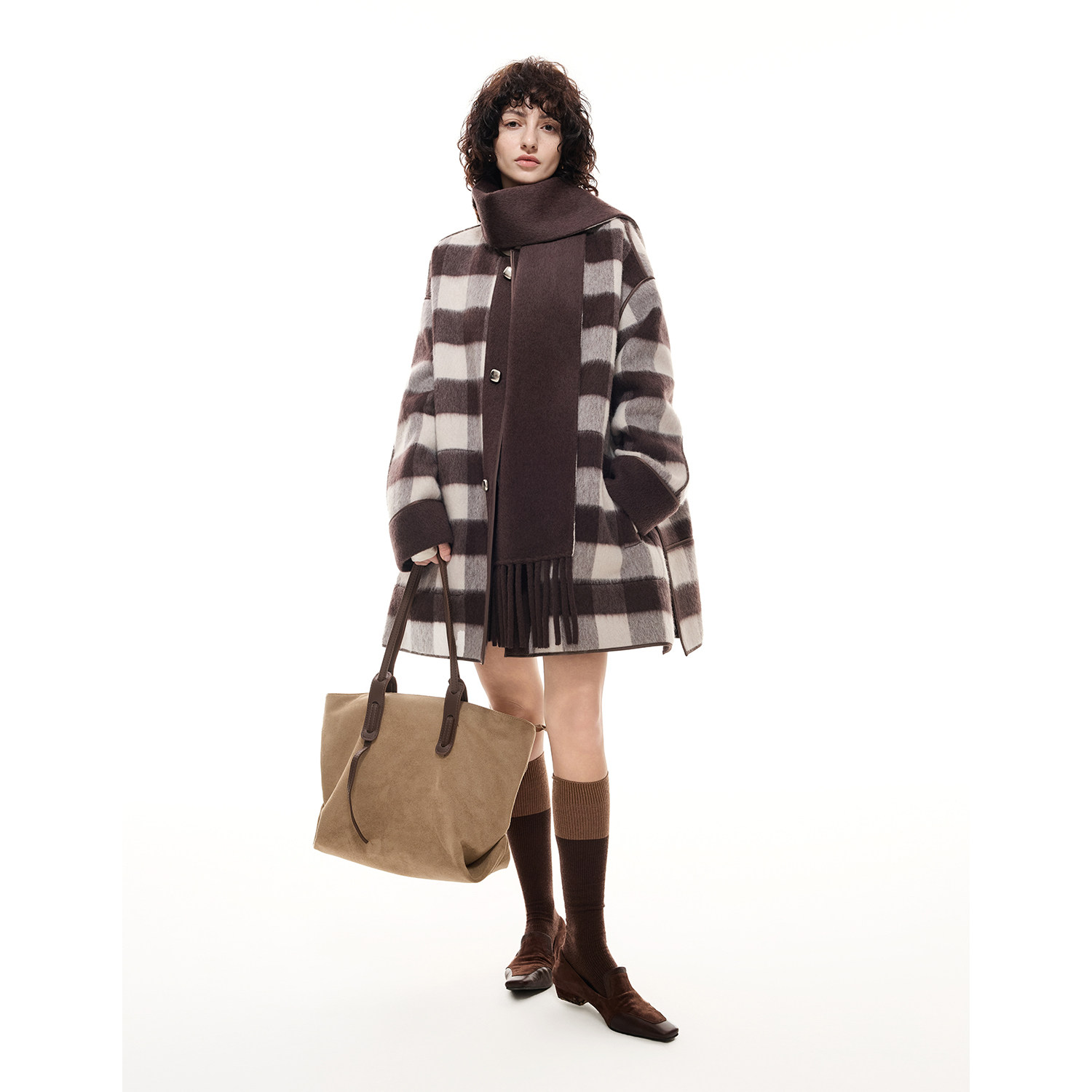 DI.AD羊毛格纹双面呢大衣外套2025新款高级感宽松气质中长款毛呢