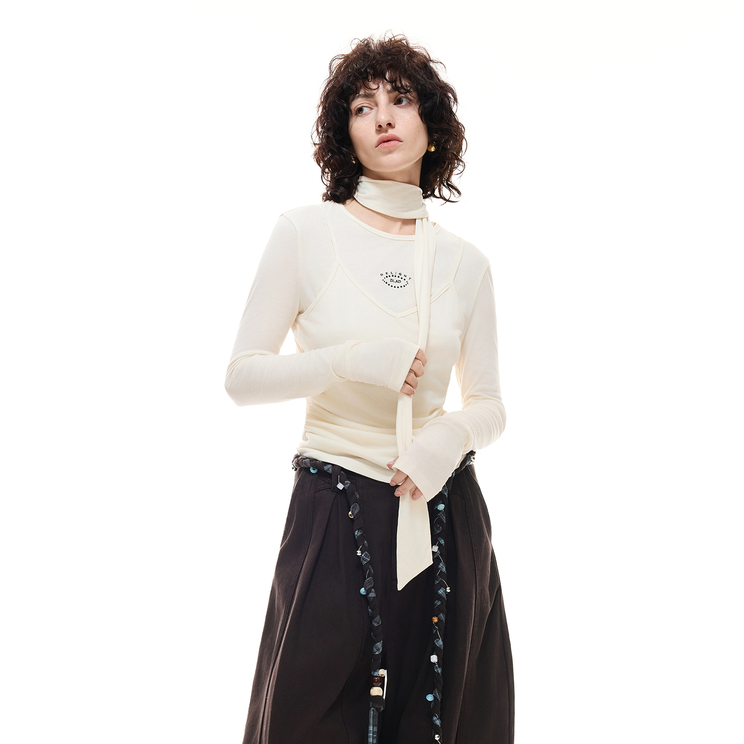 DI.AD 25冬时髦修身假两件长袖T恤女裸感亲肤显瘦上衣DD574705Z0