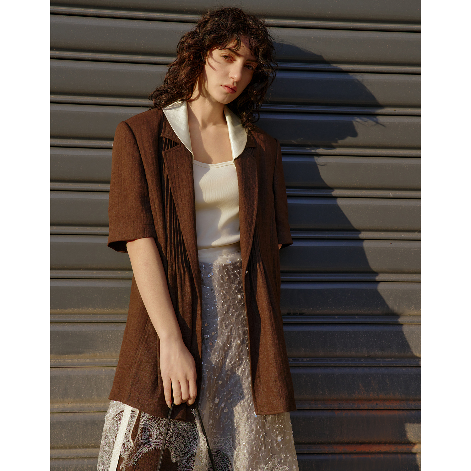 设计师款轻薄中长款短袖小西装女