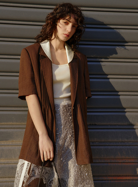 DI.AD 2025年夏季设计师款轻薄中长款短袖小西装外套女DB522209X2