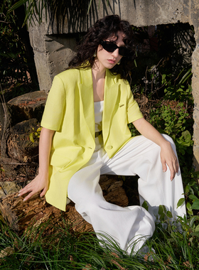 DI.AD 2025年夏季新款亚麻混纺防晒轻薄短袖西装上衣女DB532349X2