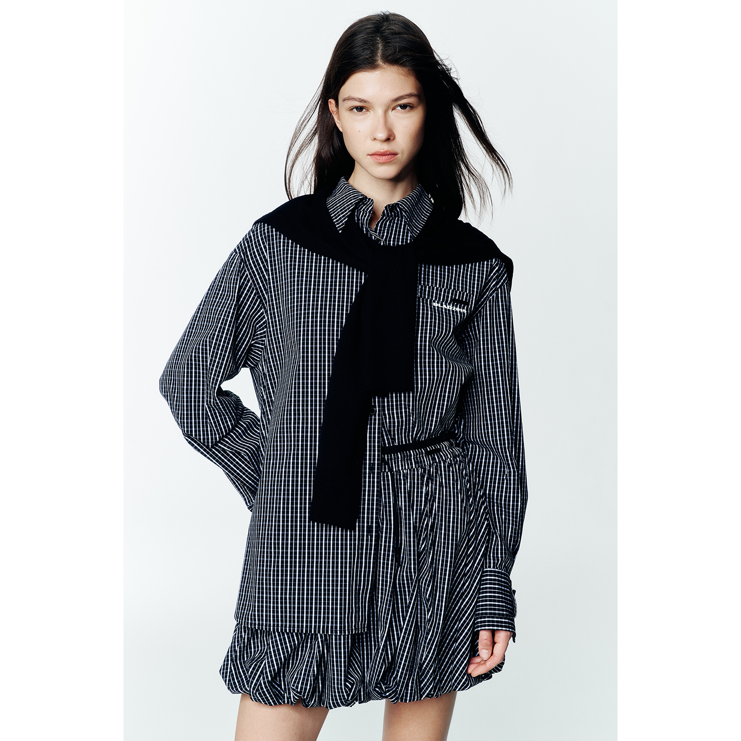 秋季时尚慵懒百搭格纹两件套套装