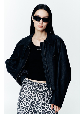 【商场同款】DI.AD 25年秋季翻领PU皮机车夹克黑色外套DC533308W0