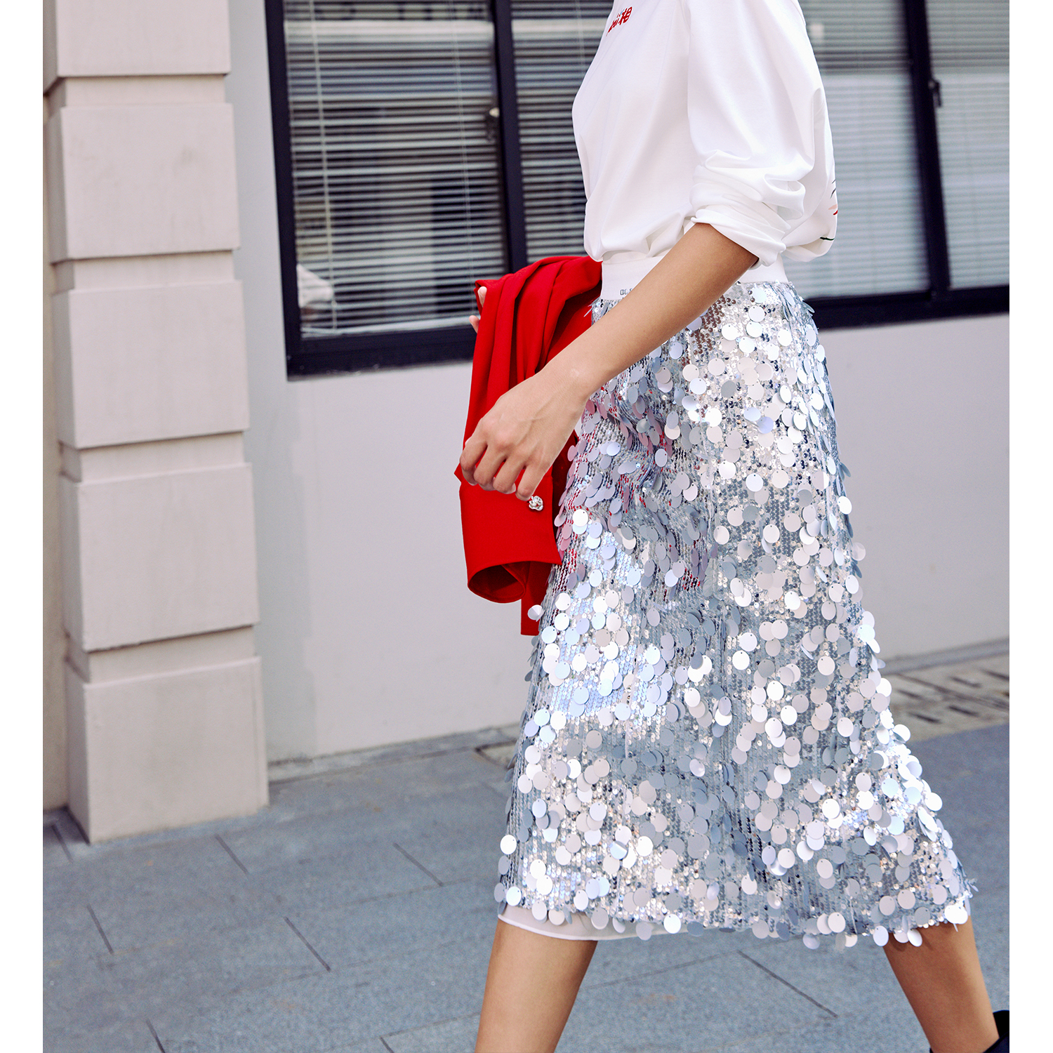 设计师小众鱼鳞亮片中长款半身裙