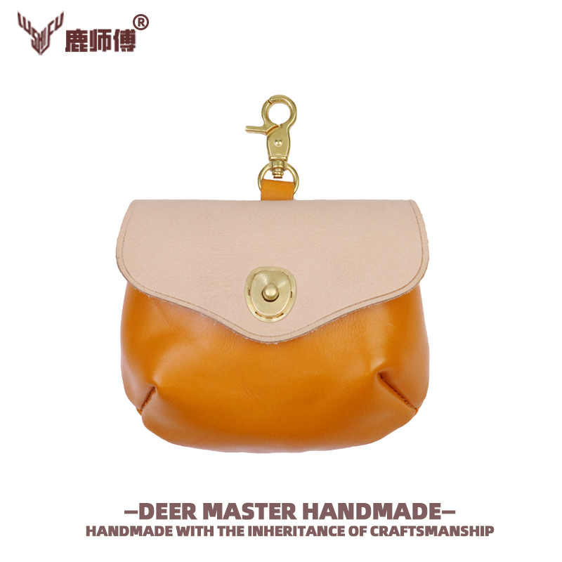 鹿师傅头层牛皮钥匙包真皮男女通用多功能钥匙扣腰挂小包耳机包