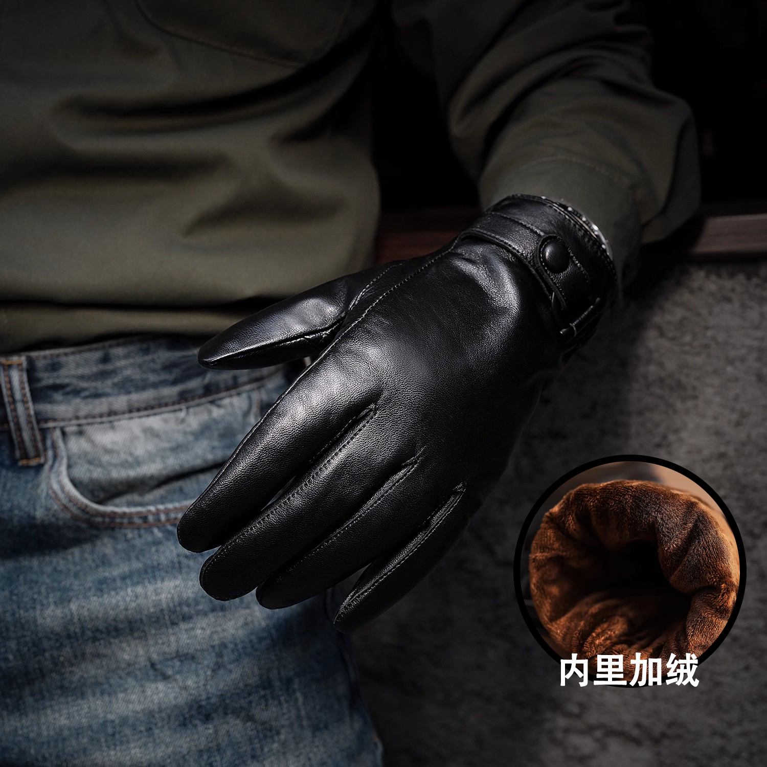 黑色真皮羊皮男女士骑行皮手套2025新款冬摩托车防寒加厚加绒保暖