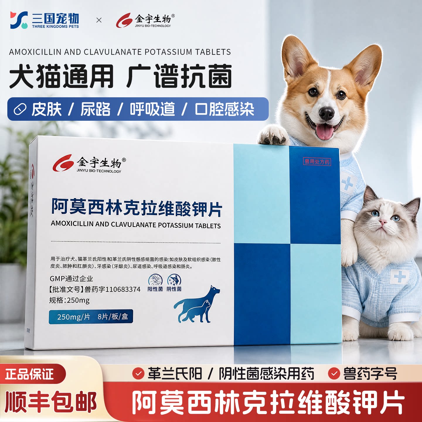 金宇阿莫西林克拉维酸钾片宠物消炎药广谱抗菌狗脓皮症肛腺牙周炎