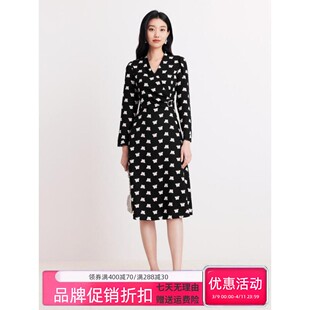 商场同款珂莱家2025早秋新款创研醋酸优雅蝴蝶印花V领长袖连衣裙