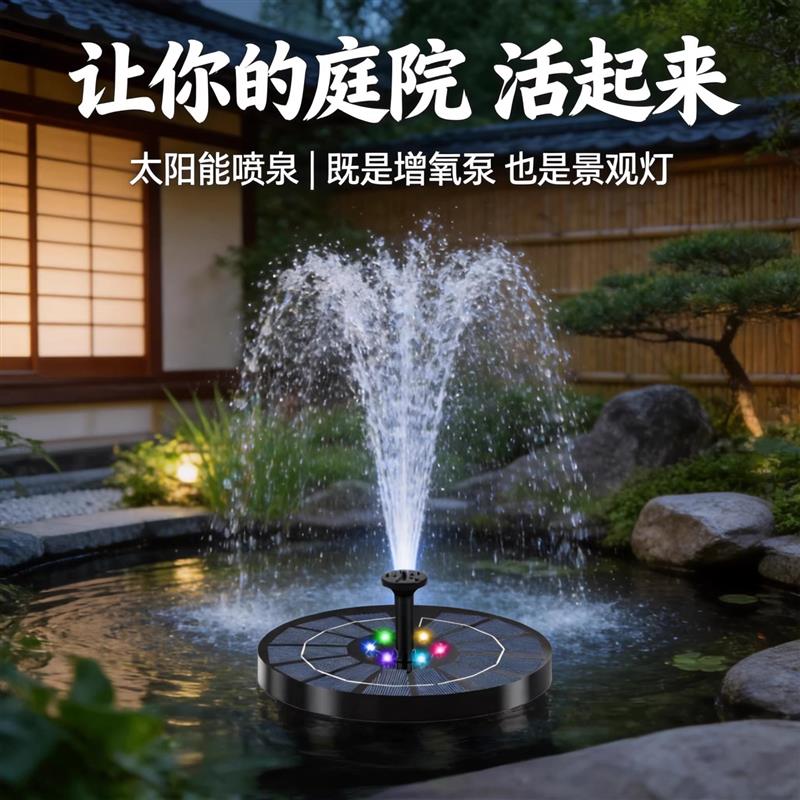 太阳能喷泉带蓄电灯鱼池增氧花园游泳池庭院室外假山自动循环水泵