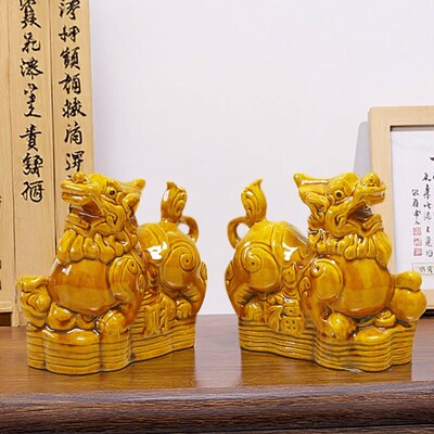 唐三彩陶瓷貔貅一对摆件玄关客厅门口摆设装饰品