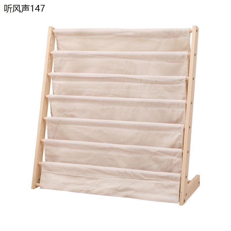 布艺儿童绘本架儿童书架组装两层小孩收纳实木落地书架棉布艺简易