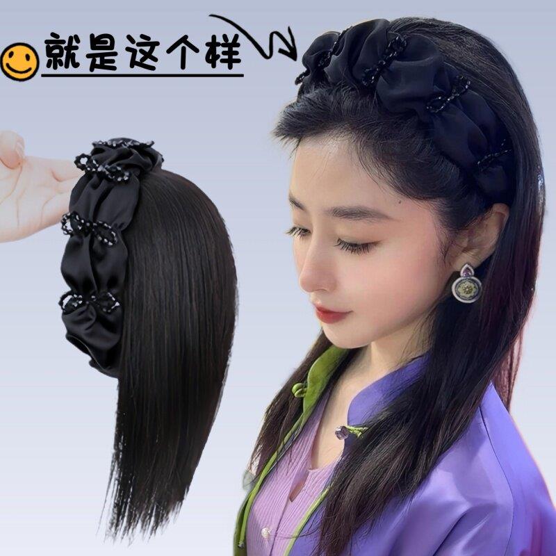 新款全真发蝴蝶水晶无刘海发箍假发头顶遮白发蓬松高颅顶半边假发