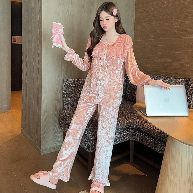 可外出睡衣春秋长袖长裤套装高级感网红爆款女士金丝绒家居服新款