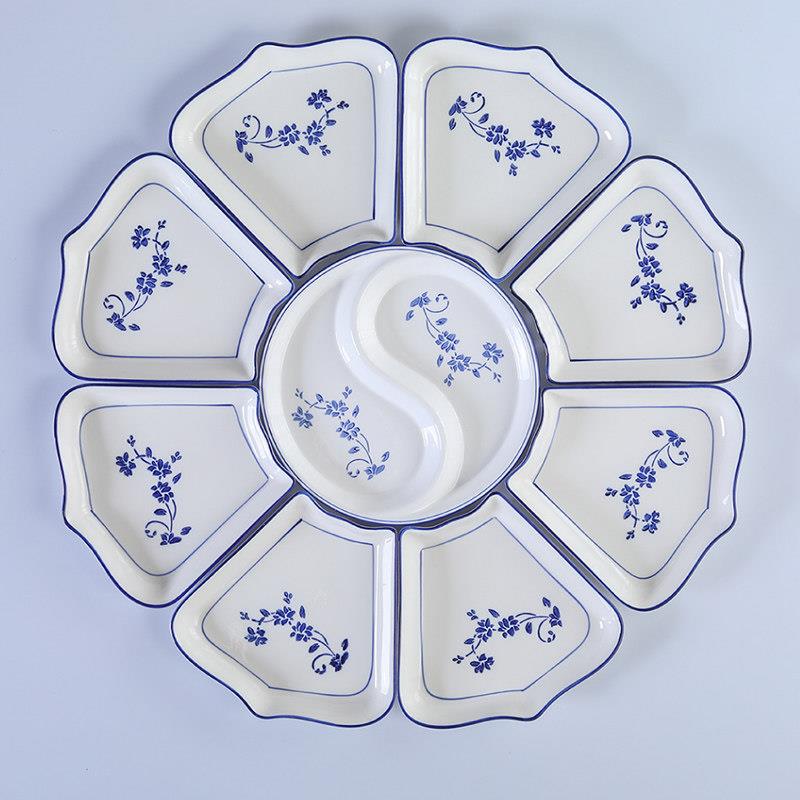 网红团圆陶瓷拼盘餐具组合创意家用年夜饭过年盘子套装青花瓷圆桌