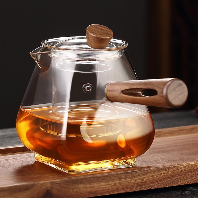 侧把玻璃茶壶四方加厚耐高温泡茶壶茶具煮茶壶茶水分离过滤花茶壶
