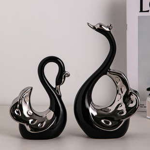 北欧极简黑白天鹅一对酒柜装饰品寓意好的摆件轻奢高档软装高级感