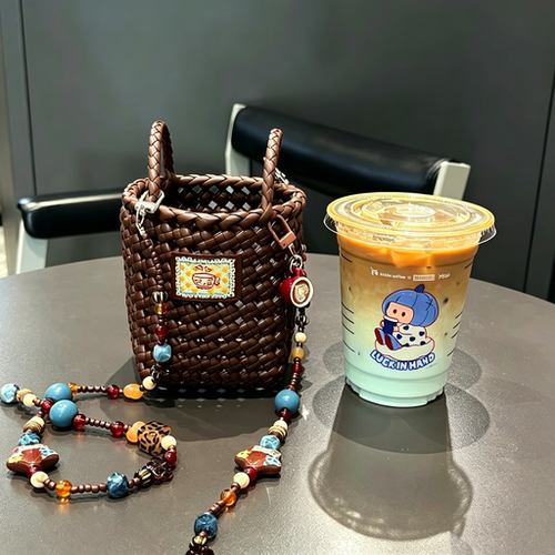 藤编咖啡包手工DIY上班通勤包