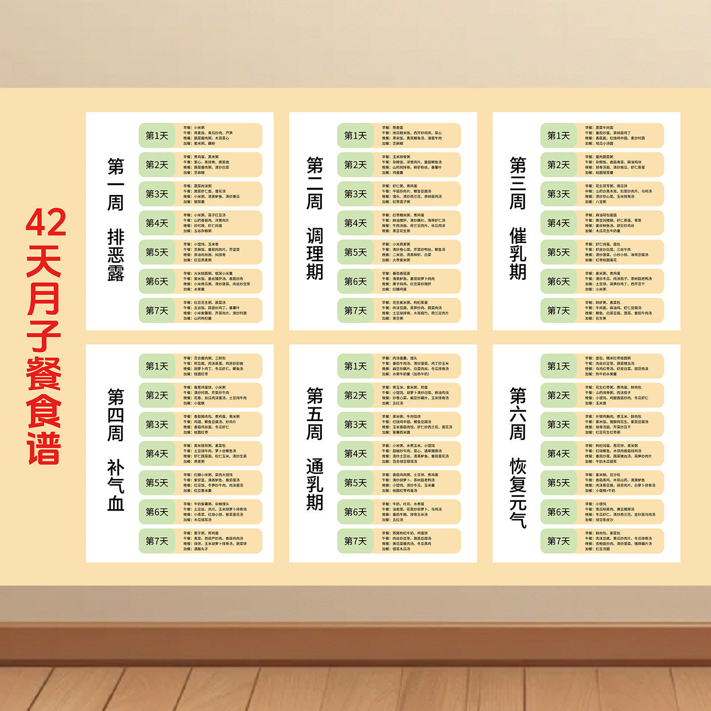 月子餐42天食谱大全月子煲汤食材挂图小产后调理补品营养餐海报
